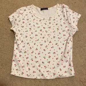Brandy Melville Rose Print Cropped Fitted Tee